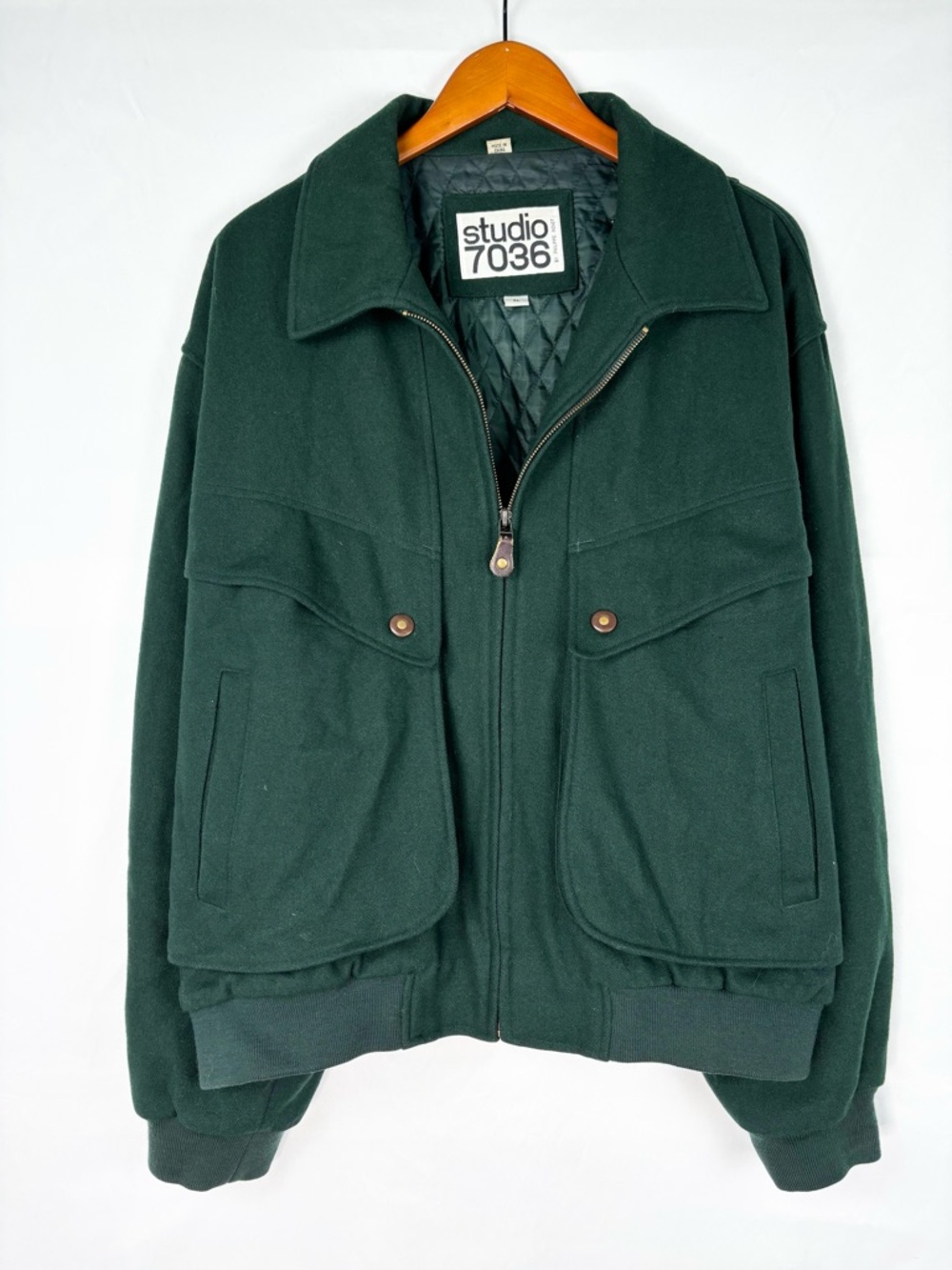Vintage Studio 7036 Philippe‎ Monet Wool Bomber Jacket Men Emerald Green Size XL